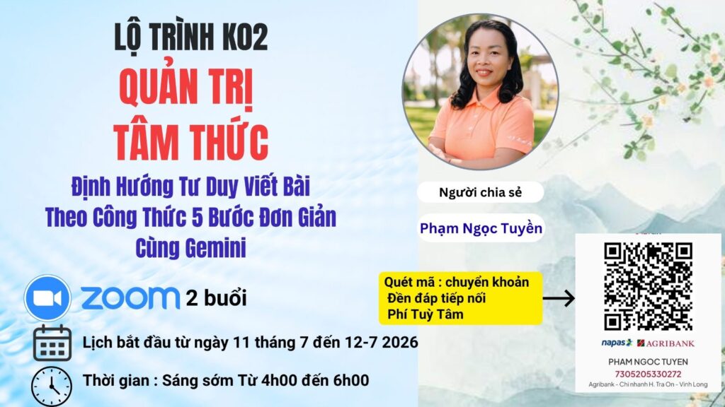 Lộ Trình K02 : Quản Trị Tâm Thức – Định Hướng Tư Duy Viết Bài Theo Công Thức 5 Bước Đơn Giản Cùng Gemini